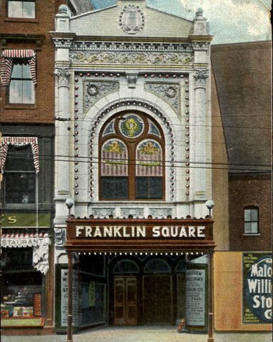 old postcard of franklin square theater entrance.