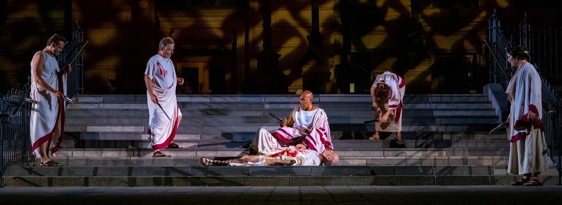 Julius Caesar performed on the steps of City Hall Plaza in Worcester.