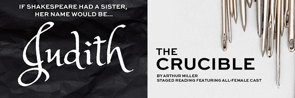 The logos for Judith and The Crucible via THT Rep at JMAC BrickBox theater.