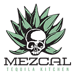 Mezcal Tequila Kitchen logo featuring a skull in front of a green agave plant