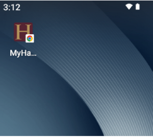 AddMyHanover_Step6AndroidVersion - Hanover Theatre and Conservatory - Hanover Theatre and Conservatory Android home screen showing a single app icon labeled 'MyHa…' with a small Chrome badge overlay.